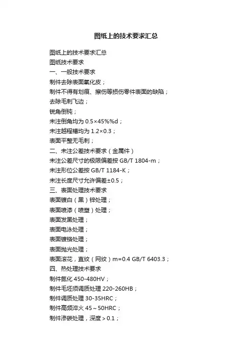 图纸上的技术要求汇总