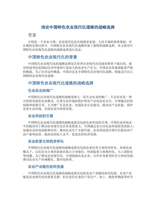 浅论中国特色农业现代化道路的战略选择