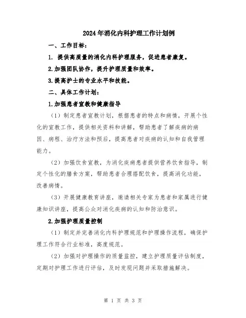 2024年消化内科护理工作计划例