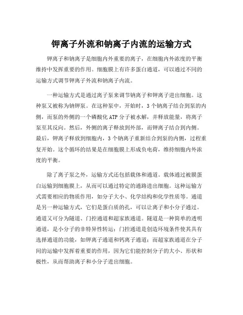 钾离子外流和钠离子内流的运输方式