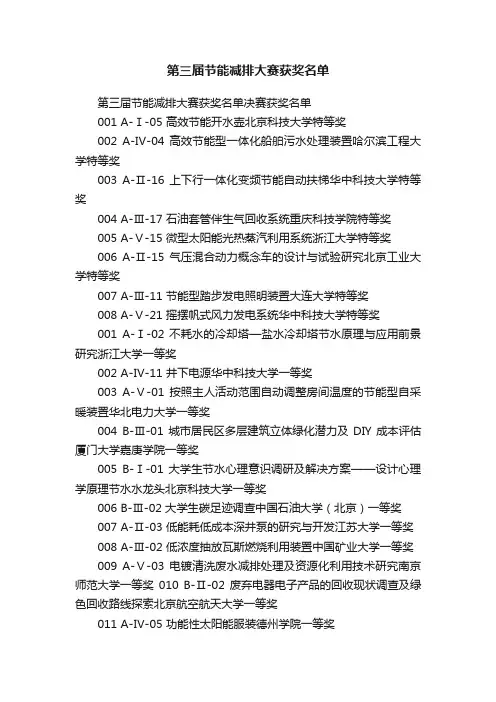 第三届节能减排大赛获奖名单