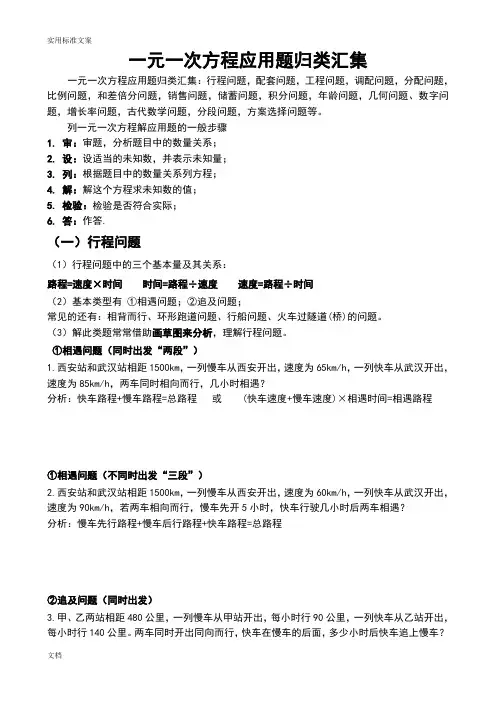 一元一次方程实际问题归纳