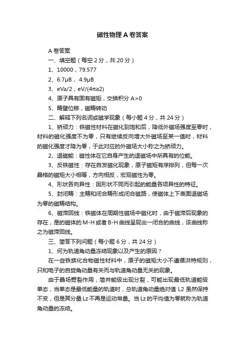 磁性物理A卷答案