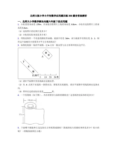 北师大版小学小升初数学应用题训练300题含答案解析
