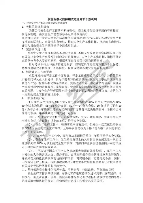 安全标准化的持续改进计划和措施
