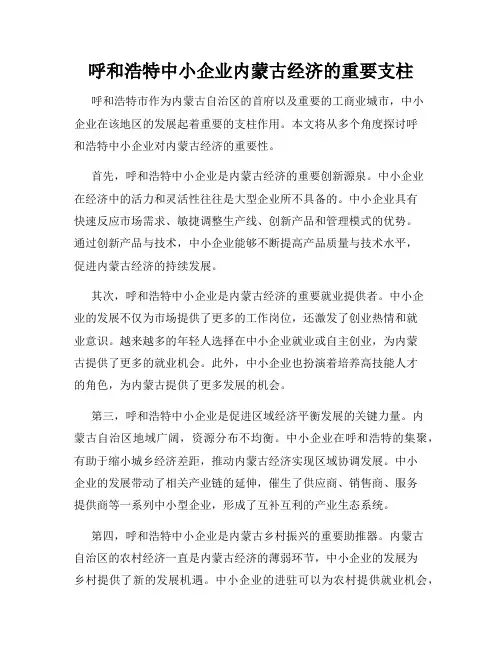 呼和浩特中小企业内蒙古经济的重要支柱