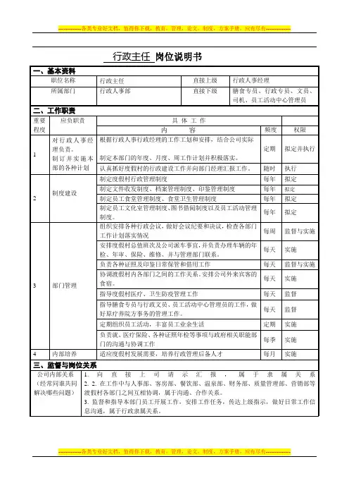 001行政主任岗位说明书【巳定稿】