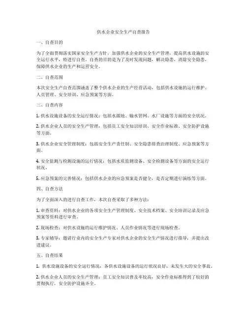 供水企业安全生产自查报告
