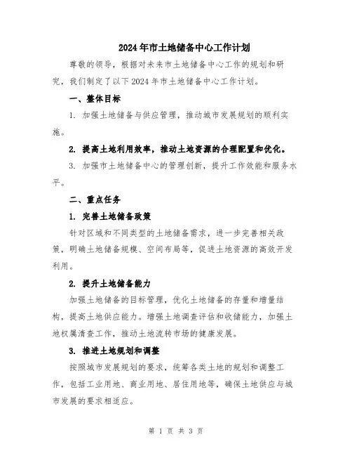 2024年市土地储备中心工作计划
