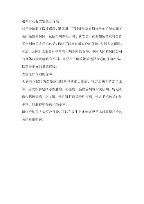 企业退休人员大病保险政策