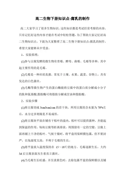 高二生物下册知识点-腐乳的制作.doc