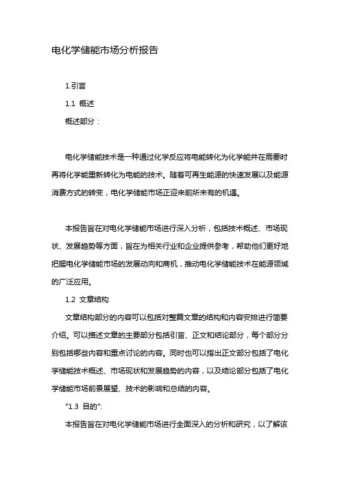 电化学储能市场分析报告