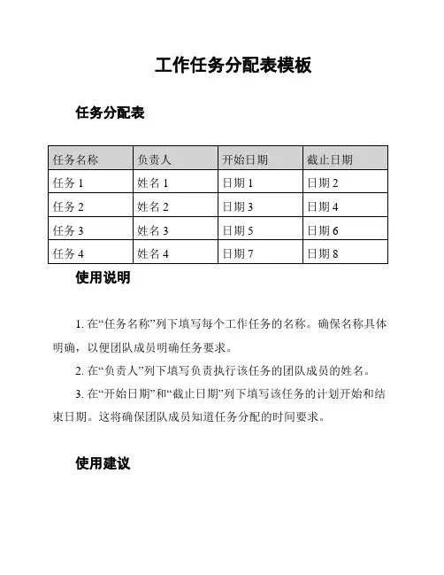 工作任务分配表模板