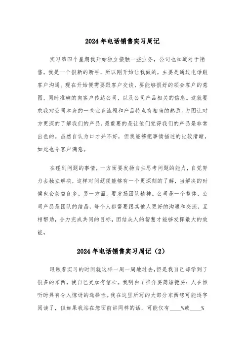 2024年电话销售实习周记（3篇）