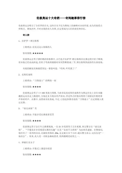 伦敦奥运十大奇葩——奇闻趣事排行榜