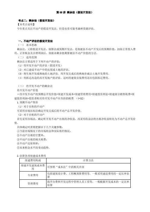 资产评估师 cpv 《评估实务一》-讲义--剩余法(假设开发法)
