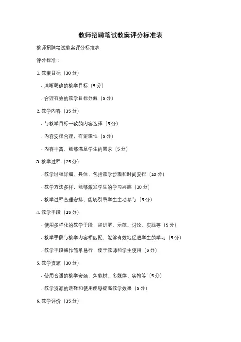 教师招聘笔试教案评分标准表