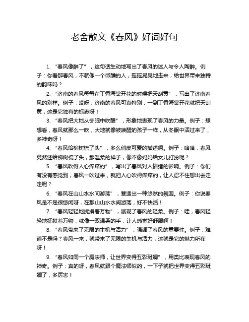 老舍散文《春风》好词好句