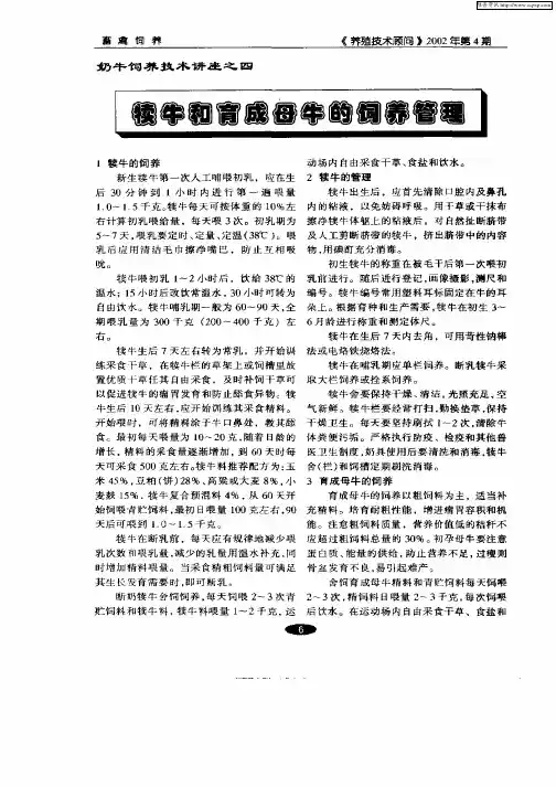 奶牛饲养技术讲座之四犊牛和育成母牛的饲养管理
