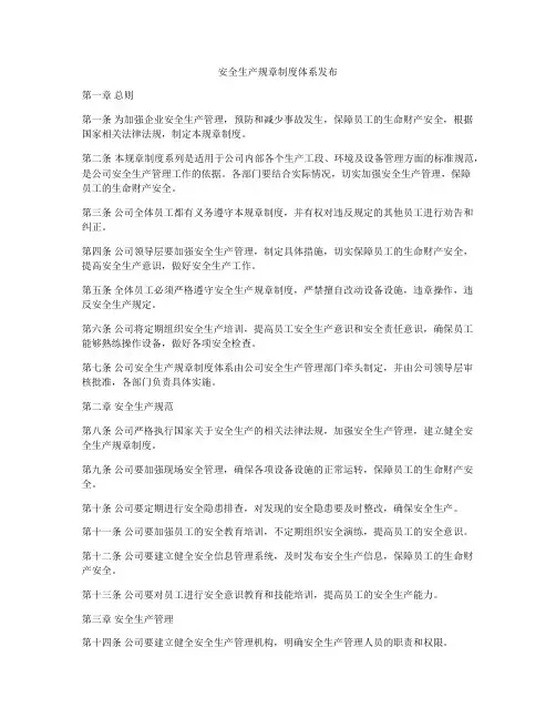 安全生产规章制度体系发布