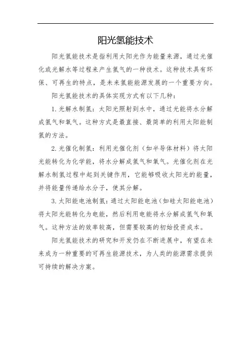 阳光氢能 技术