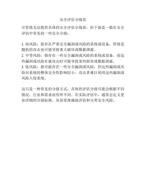 安全评估分级表