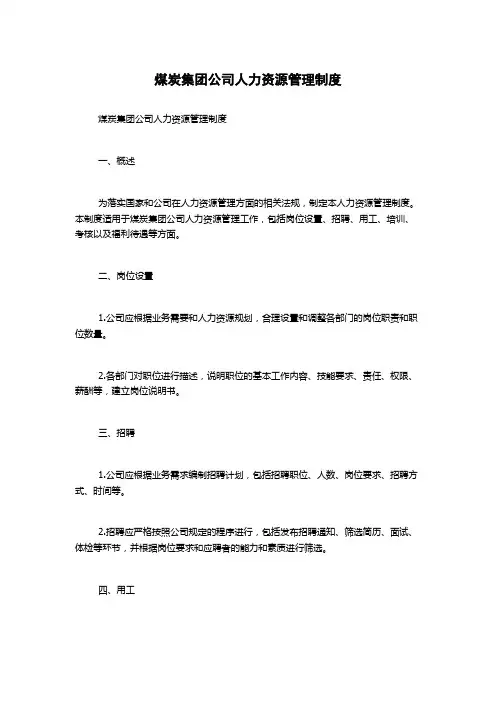 煤炭集团公司人力资源管理制度