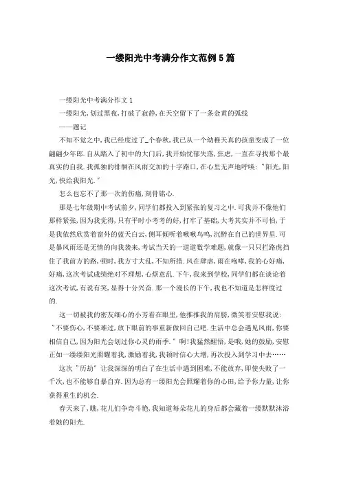 一缕阳光中考满分作文范例5篇