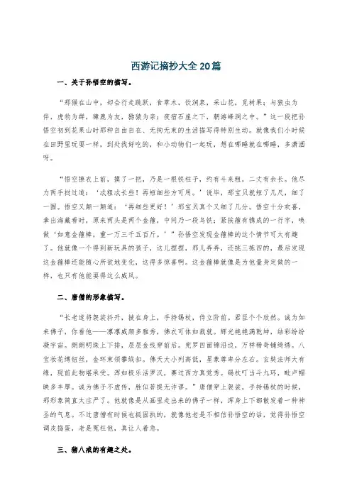 西游记摘抄大全20篇