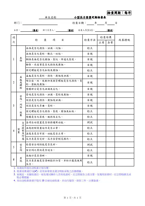 小型压力容器定期检查表(详细版)