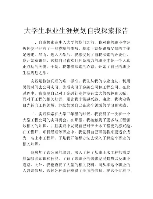 大学生职业生涯规划自我探索报告