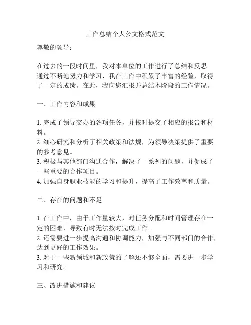 工作总结个人公文格式范文