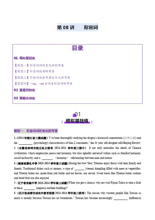 2025年高考英语第一轮复习(新高考通用版)第2部分语法第08讲形容词(练习)(原卷版+解析)