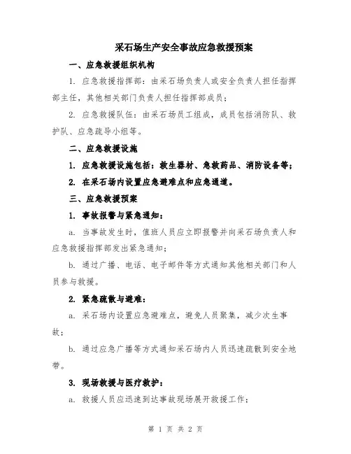 采石场生产安全事故应急救援预案