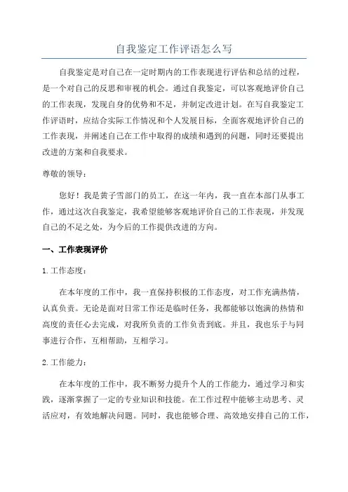 自我鉴定工作评语怎么写