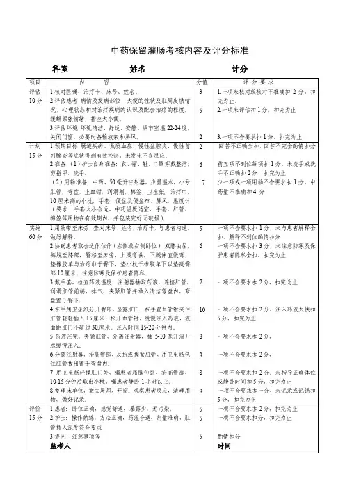 中药保留灌肠考核内容及评分标准