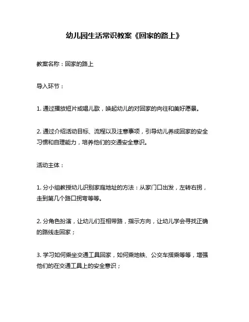 幼儿园生活常识教案《回家的路上》