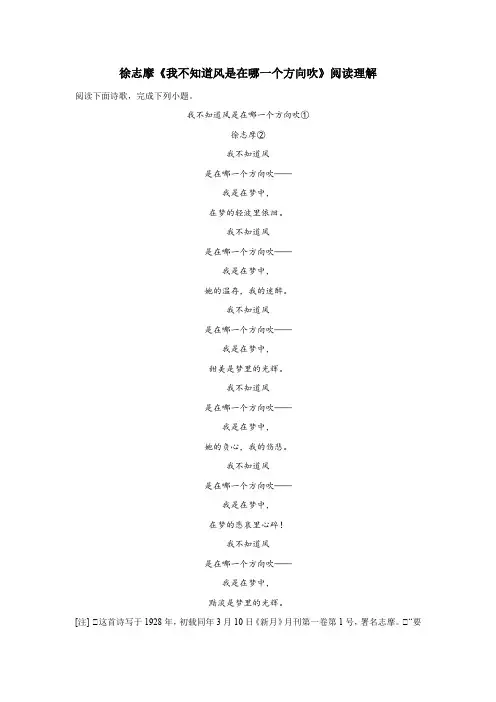 徐志摩《我不知道风是在哪一个方向吹》阅读理解