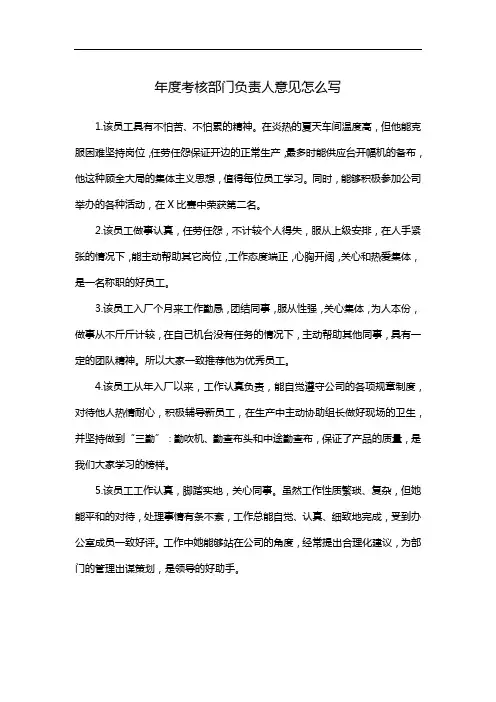 年度考核部门负责人意见怎么写