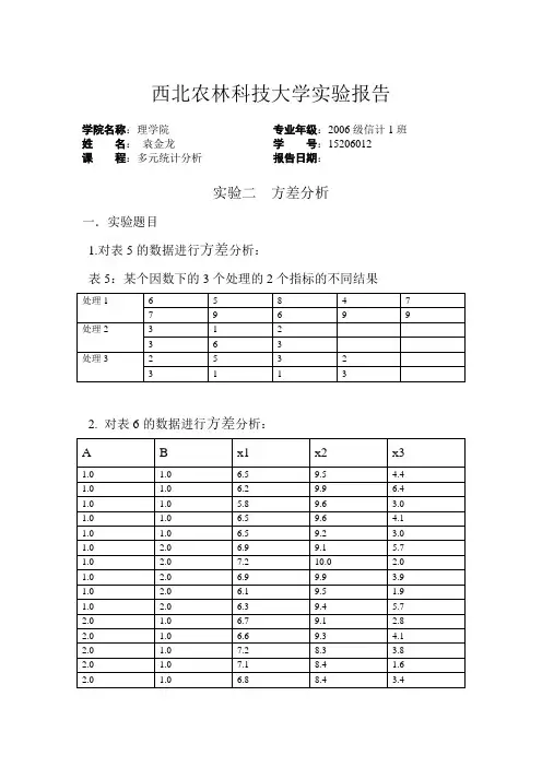 实习 二(方差分析)