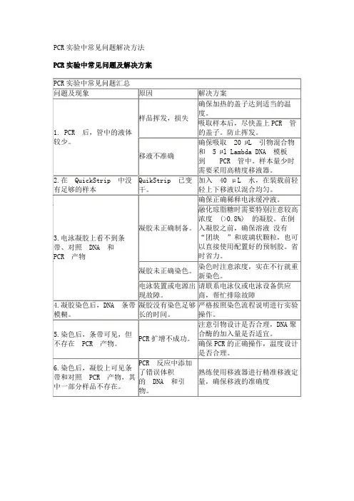 PCR实验中常见问题解决方法