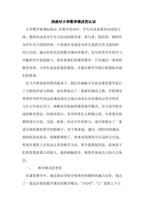 对小学数学课改认识论文