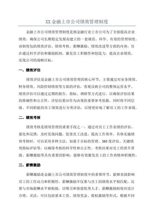 XX金融上市公司绩效管理制度