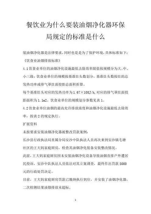 餐饮业为什么要装油烟净化器 环保局规定的标准是什么