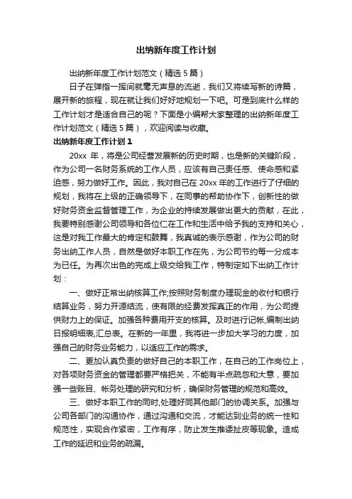 出纳新年度工作计划范文（精选5篇）