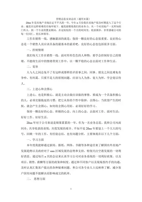 营销总监实训总结(通用5篇)