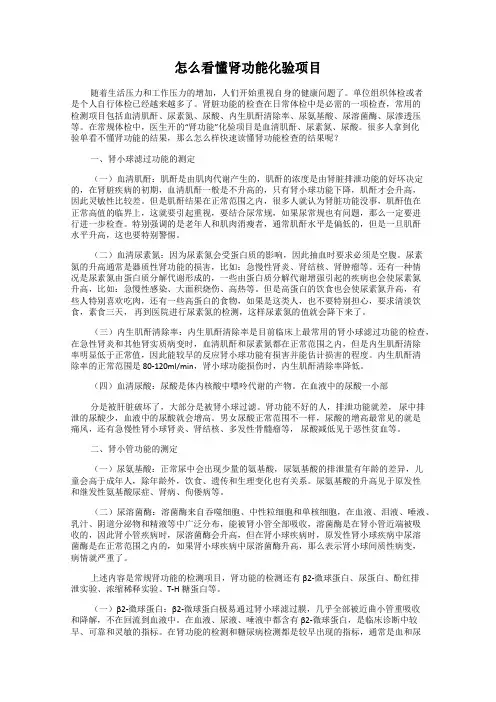 怎么看懂肾功能化验项目