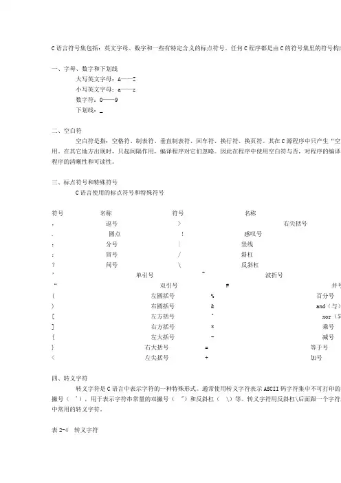 C语言符号集包括