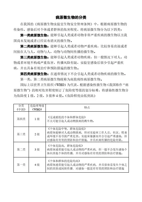 病原微生物分类等级