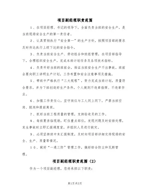 项目副经理职责范围(2篇)